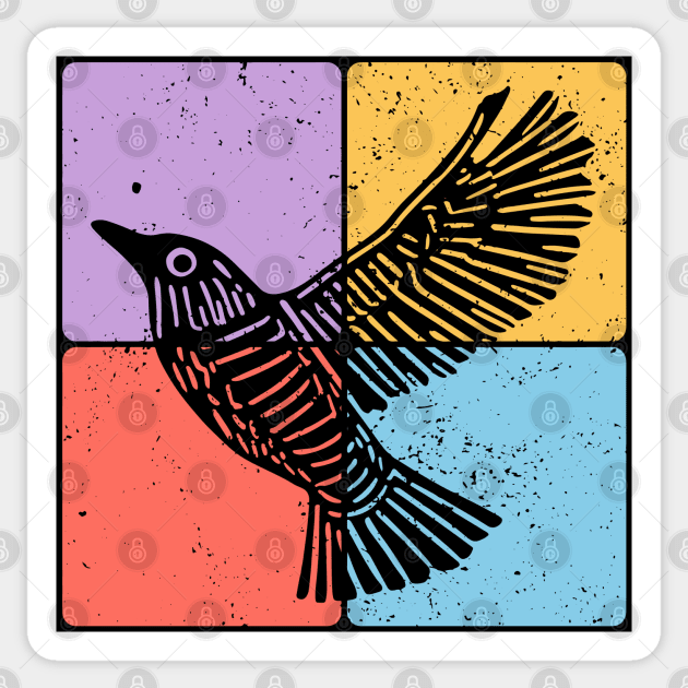 Black Bird Silhouette Retro Wildlife Art Sticker by TuncGK